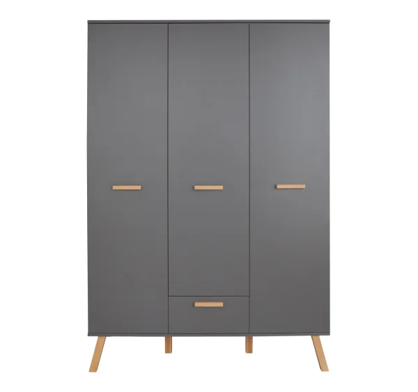 MatsBaby Kinder Kleiderschrank 3 Türen, 1 Schublade grau.