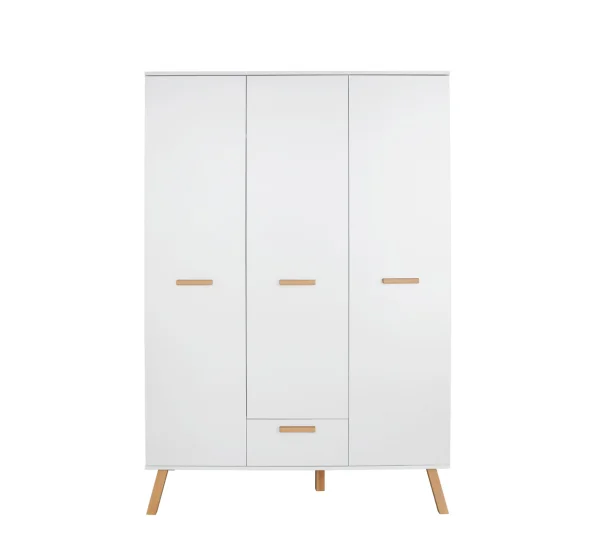 MatsBaby Kinder Kleiderschrank 3 Türen, 1 Schublade weiß.