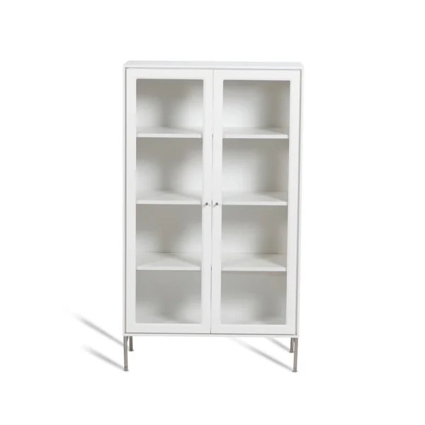 Mavis Volt Vitrinenschrank 130 cm Weißlack Details aus rostfreiem Stahl