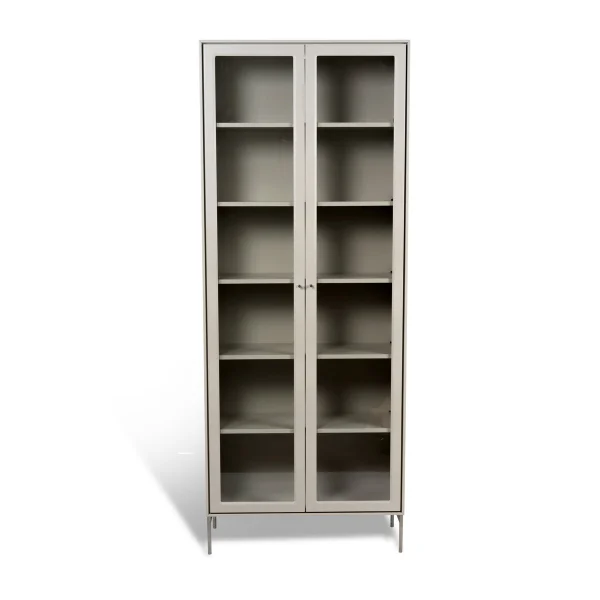 Mavis Volt Vitrinenschrank 190 cm beige Details aus rostfreiem Stahl