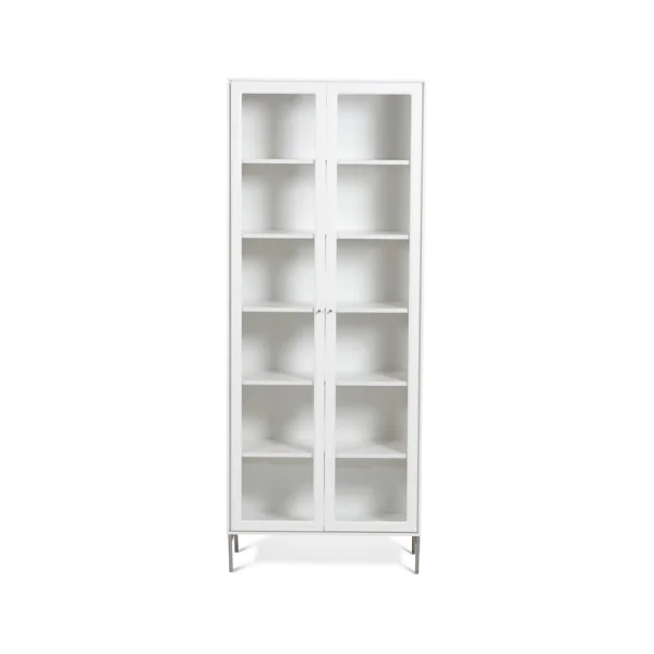 Mavis Volt Vitrinenschrank 190 cm weißlack Details aus rostfreiem Stahl