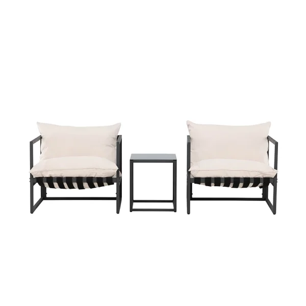 Messina Loungeset 2 Stühle, 1 Beistelltisch schwarz.