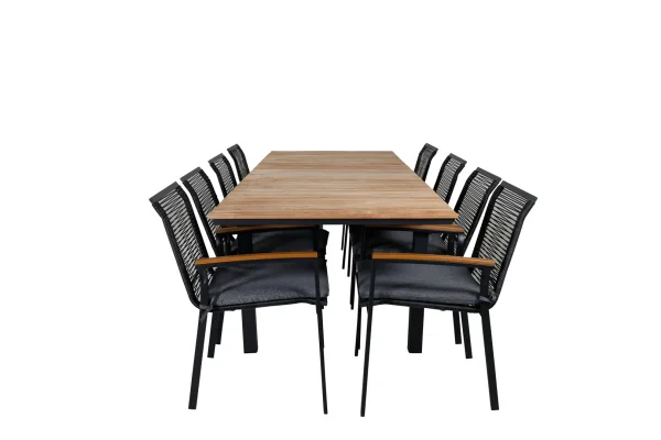 Mexico Gartenset Tisch 90x160/240cm und 8 Stühle Dallas schwarz, natur.