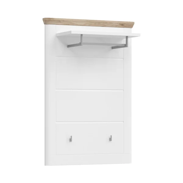 Michigan Wandgarderobe 1 Ablage, 1 Kleiderstange, 2 Kleiderhaken matt weiß,Eiche dekor,weiß.