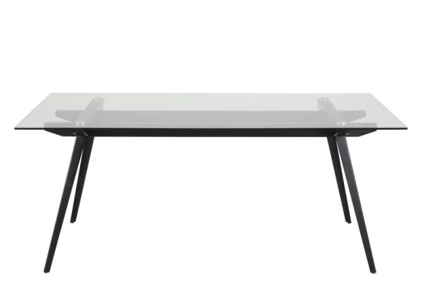 Monti Esszimmertisch 90x180 cm mit Glasplatte und schwarzen Gestell.