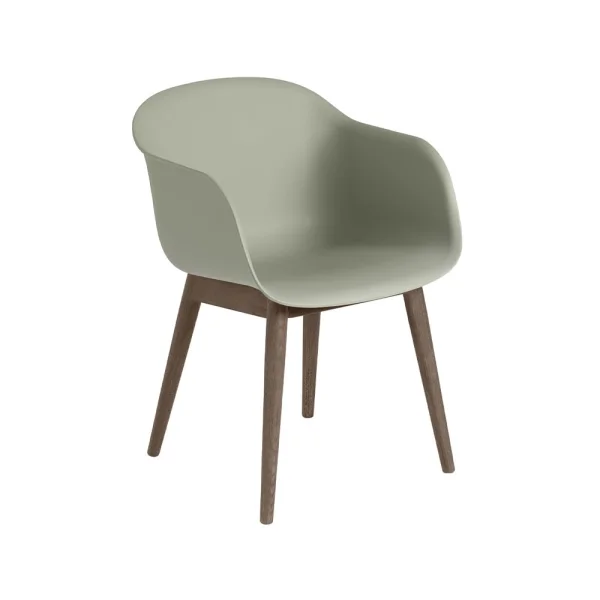 Muuto Fiber Armlehnstuhl Holzbeine Dusty green, dunklebraun gebeizte Beine
