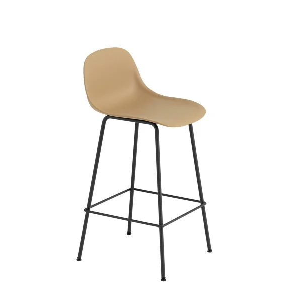 Muuto Fiber Tube Barstuhl mit Rückenlehne 65cm Ochre-black (plastic)