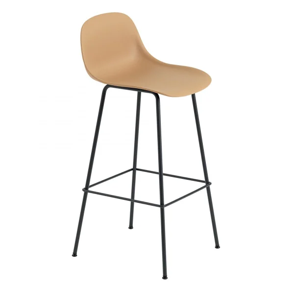 Muuto Fiber Tube Barstuhl mit Rückenlehne 75cm Ochre-black