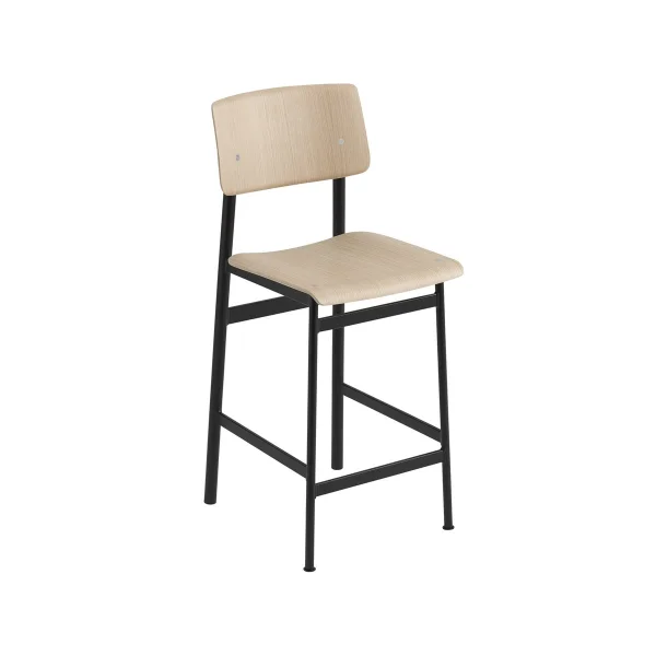 Muuto Loft Barstuhl Oak, niedrig, Schwarzes Stahlgestell