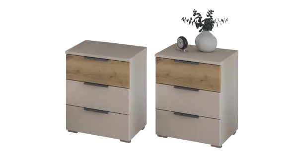 Nachttisch Paar beige Eiche 40 x 40 cm 3 Schubladen - rauch - SAJO