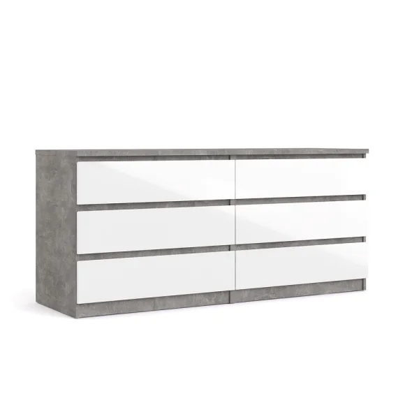 Nada Kommode breit mit 6 Schubladen, beton dekor,weiss hochglanz.