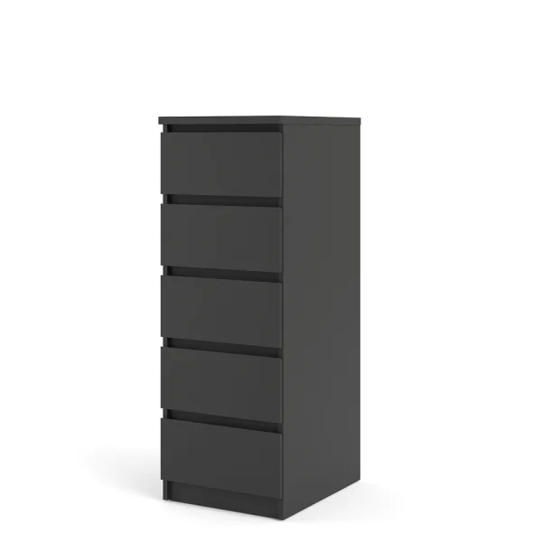 Nada Kommode schmal 5 Schubladen mattschwarz.