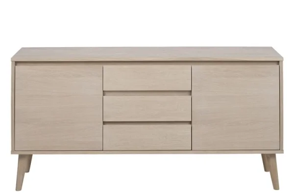 Naila Sideboard mit 2 Türen und 3 Schubladen aus Eiche Furnier und massiv,weiß gelaugt.