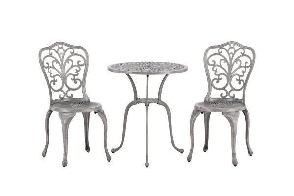Nandin Gartenset Tisch, 2 Stühle silberfarben.