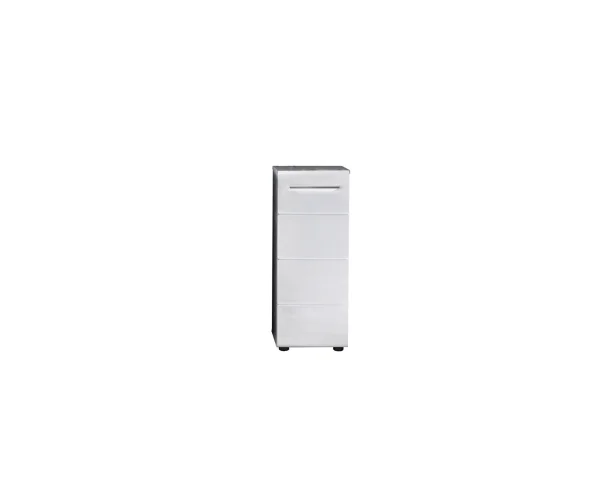 NanoBad Badschrank 1 Tür, 1 Einlegeboden Beton Stone Dekor, weiß Hochglanz.