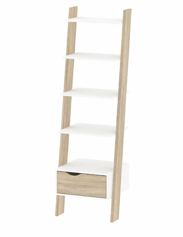 Napoli Bücherregal mit 1 Schublade und 5 Ablagen weiss/Eiche Dekor.