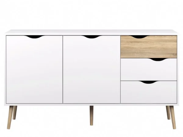Napoli Sideboard mit 3 Schubladen und 2 Türen weiss/Eiche.