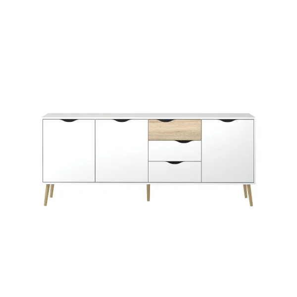 Napoli sideboard mit 3 Türen und 3 Schubladen, weiss/Eiche.