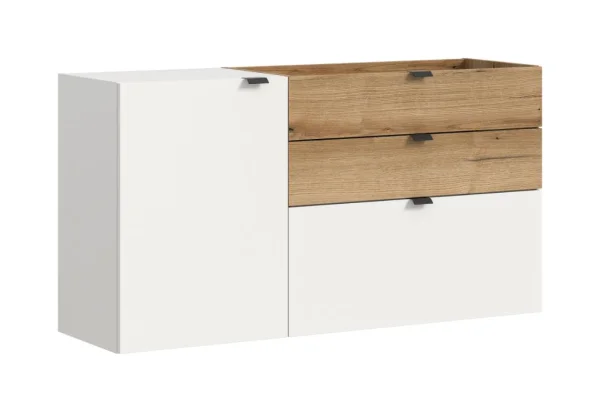Naro Sideboard Wandhängend 1 Tür, 1 Klappentür, 1 Regal, 2 Schubladen weiß.
