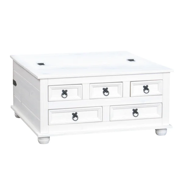 New Mexico Couchtisch mit 5 Schubladen 91x91 weiß/Wachs.