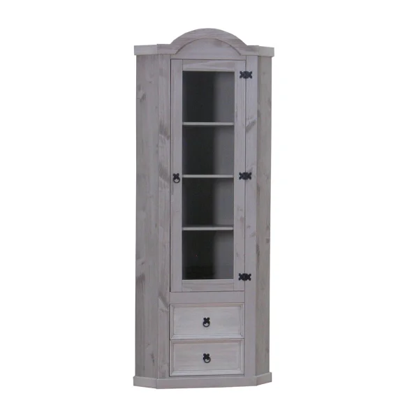 New Mexico Eckschrank mit 1 Glastür und 2 Schubladen in grau.