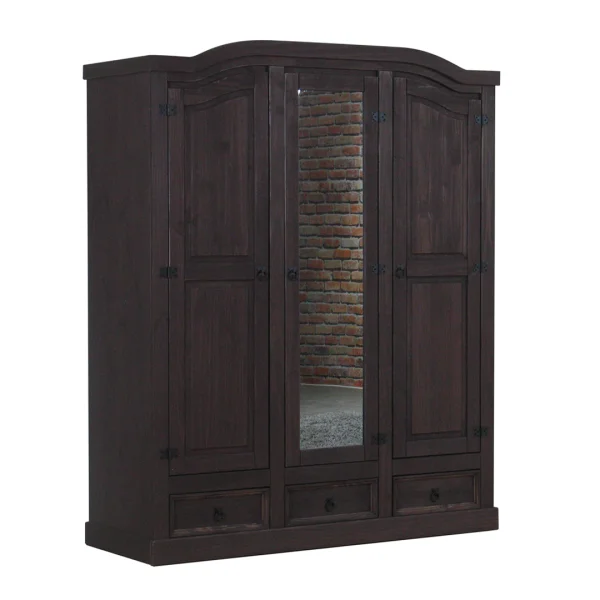 New Mexico Kleiderschrank 3 türig mit einer Spiegeltür braun