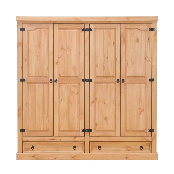 New Mexico Kleiderschrank 4-Trg. mit 2 Schubladen Breite 194 cm, Höhe 195 cm gelaugt/Wachs.