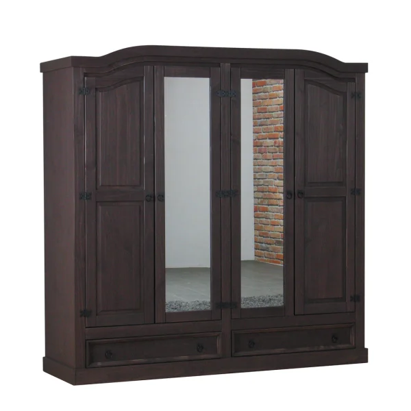 New Mexico Kleiderschrank 4-türig mit 2 Spiegeltüren braun.