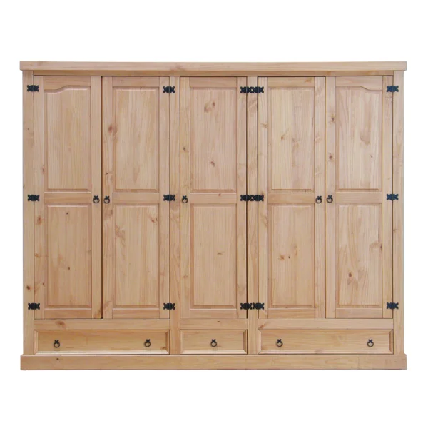 New Mexico Kleiderschrank 5-Trg. mit 3 Schubladen Breite 244 cm, Höhe 195 cm gelaugt/Wachs.