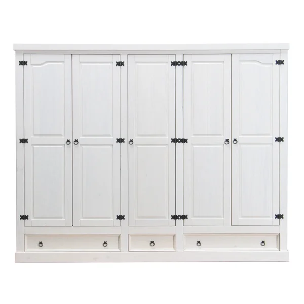 New Mexico Kleiderschrank 5-Trg. mit 3 Schubladen Breite 244 cm, Höhe 195 cm weiss/Wachs.