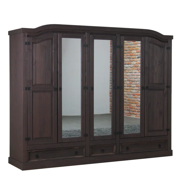 New Mexico Kleiderschrank 5 türig mit 3 Spiegeltüren in braun.