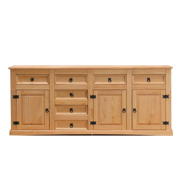 New Mexico Sideboard mit 7 Schubladen und 3 Türen Breite 200 cm, Höhe 84 cm gelaugt/gewachst.