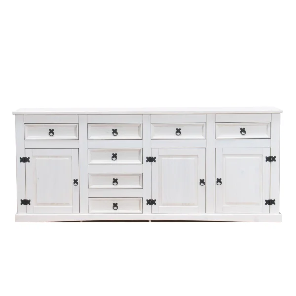 New Mexico Sideboard mit 7 Schubladen und 3 Türen Breite 200 cm, Höhe 84 cm weiss/gewachst.