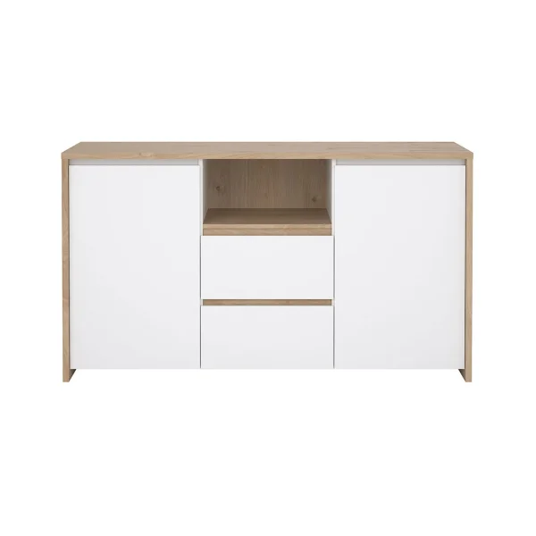 Next Sideboard 2 Türen, 2 Schubladen, 1 Ablage Eichen-Dekor, weiß hochglanz.