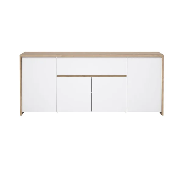 Next Sideboard 4 Türen, 1 Schublade Eichen-Dekor, weiß hochglanz.