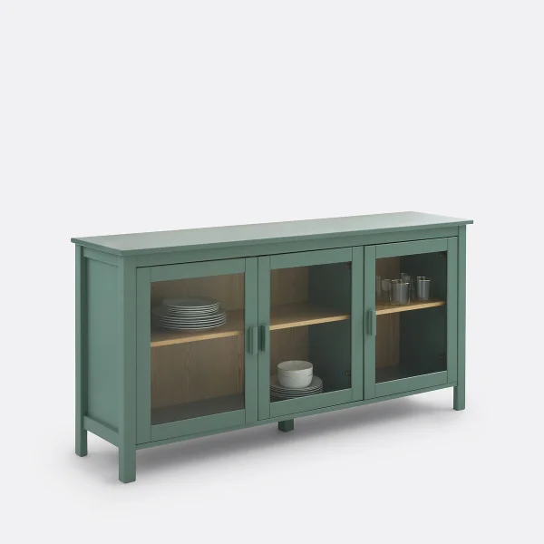 Niedriger Vitrinenschrank Alvina Mit 3 Türen, Kiefer Massiv, B. 160 Cm