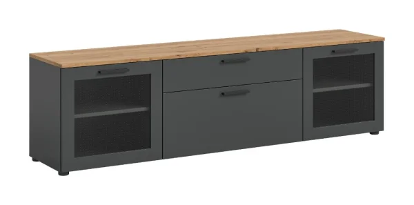 Niklas TV Tisch 2 Türen, 1 Klappentür, 1 Schublade grau.