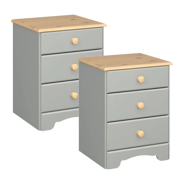 Nilon Nachttisch 2 Stk. 3 Schubladen grau, golden.
