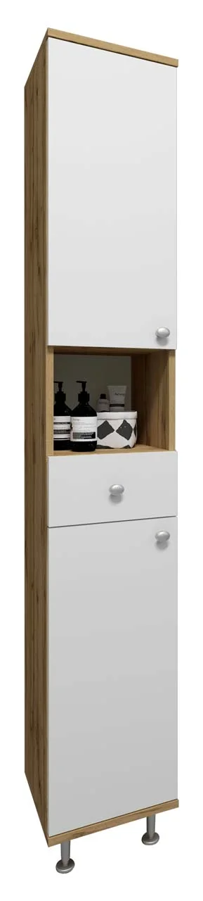 Nilosi Hochschrank Bad Eiche dekor, weiß.