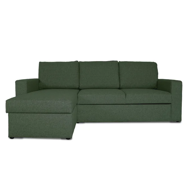 Odin Schlafsofa, Ecksofa mit Aufbewahrung rechts oder links gewendet grün.