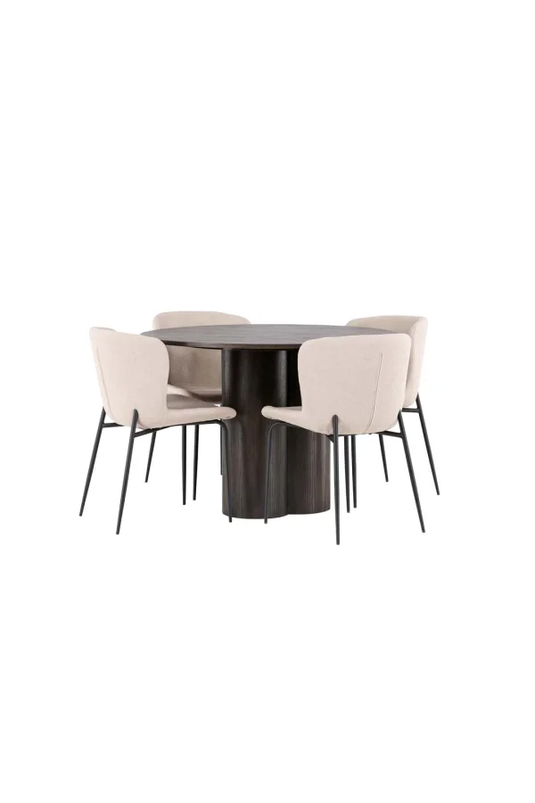 Olivia Essgruppe Tisch mocca und 4 Modesto Stühle beige.