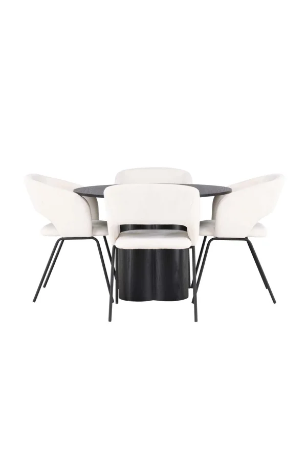 Olivia Essgruppe Tisch schwarz und 4 Day Stühle offwhite.