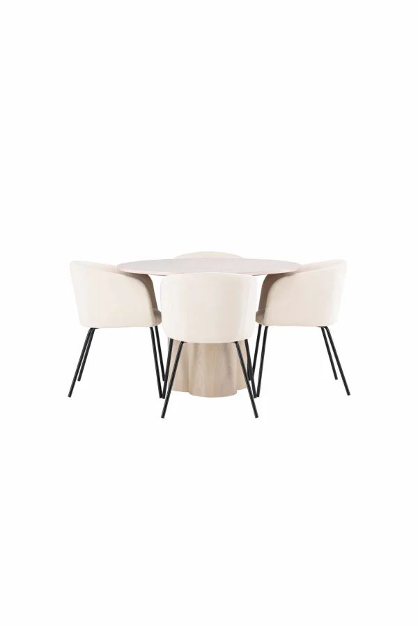 Olivia Essgruppe Tisch whitewash und 4 berit Stühle beige.