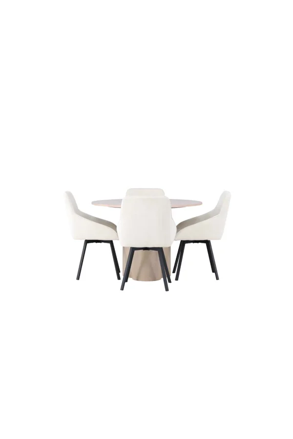 Olivia Essgruppe Tisch whitewash und 4 Rosie Stühle beige.