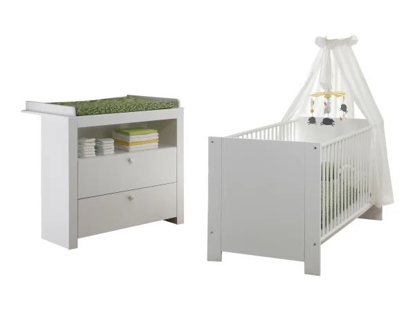 Olja Kindermöbelset, Kinderbett und Wickelkommode, weiss.