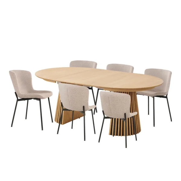 Osaka Essgruppe 1 Esstisch Echtholzfurnier und 6 Stühle beige.