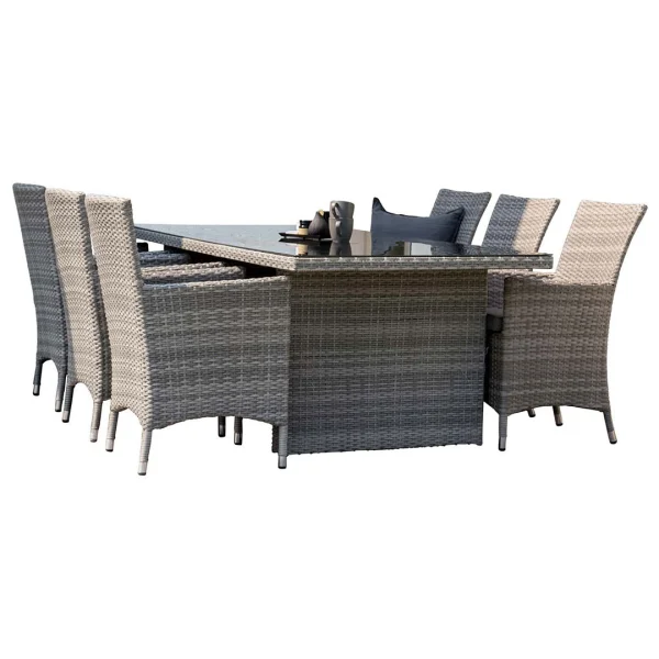 Padova Gartenset Tisch 100x200cm grau, 6 Stühle Malin grau.