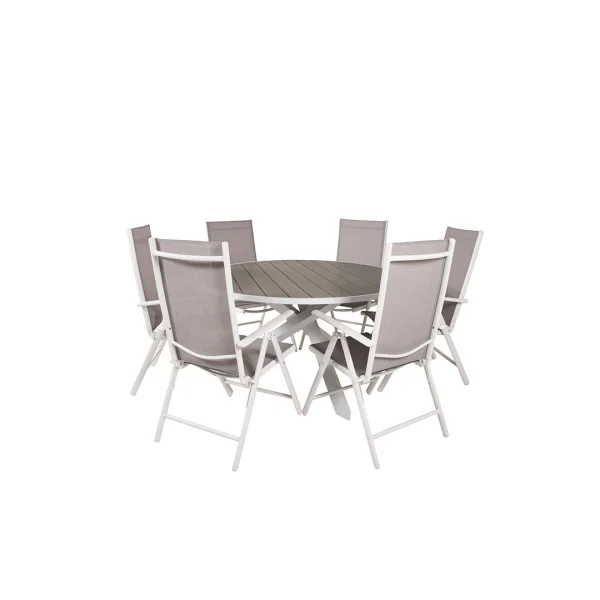 Parma Gartenset Tisch Ø140cm grau, 6 Stühle grau.