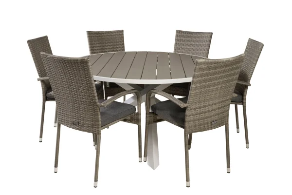 Parma Gartenset Tisch Ø140cm und 6 Stühle Anna grau.