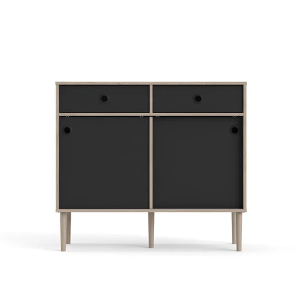 Penny Sideboard 2 Schiebetüren und 2 Schubladen Hickory-Dekor und matt schwarz.